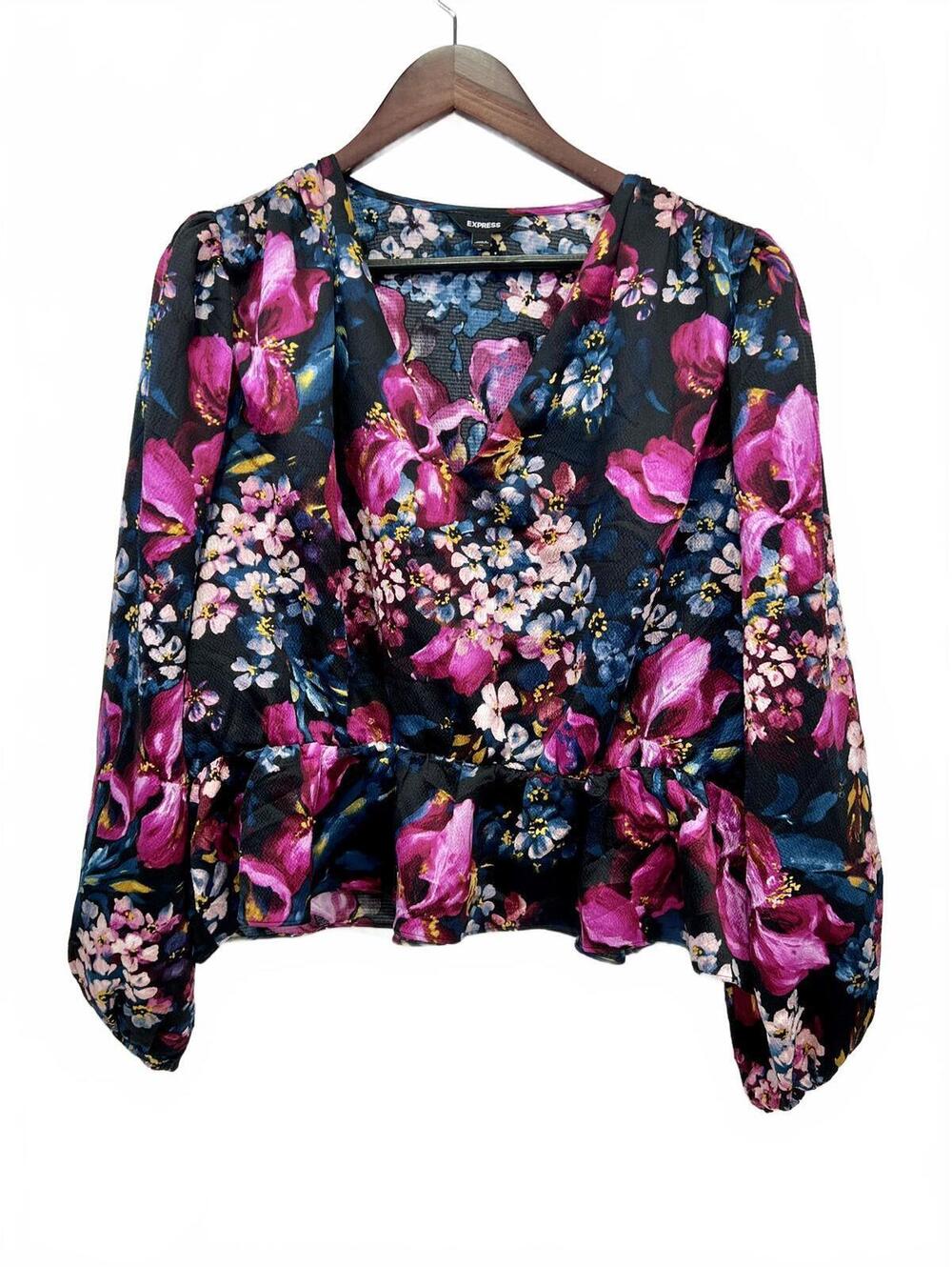 Express Floral Print Long Sleeve Blouse XL